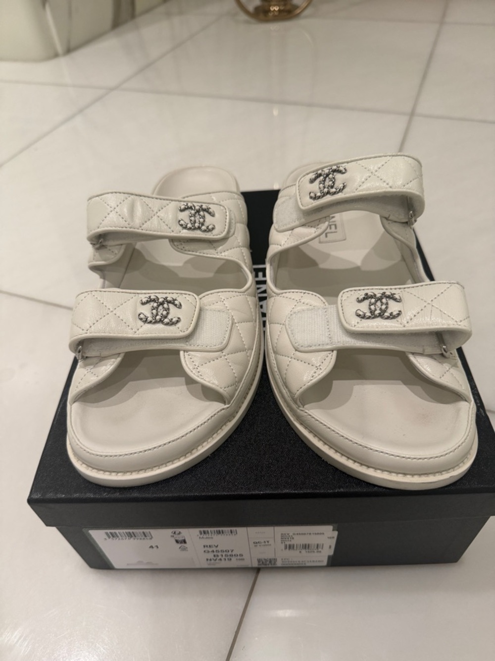 CHANEL Interlocking CC Logo Leather Slingback Sandals
